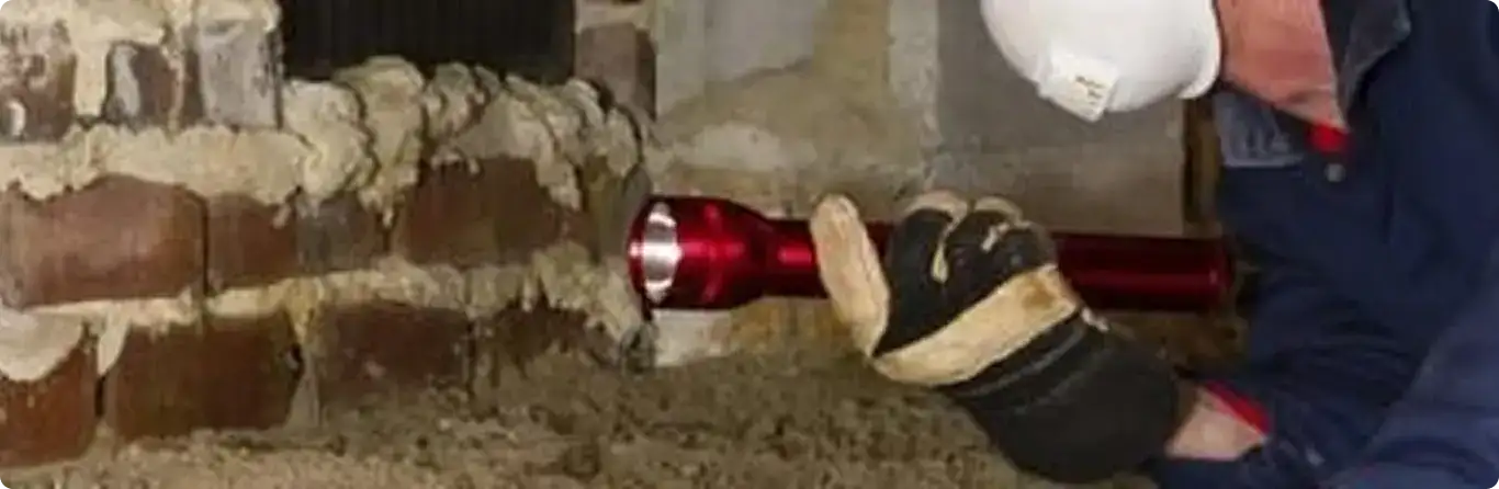 Pest control technician inspecting a crawl space for ant activity in Aurora, CO